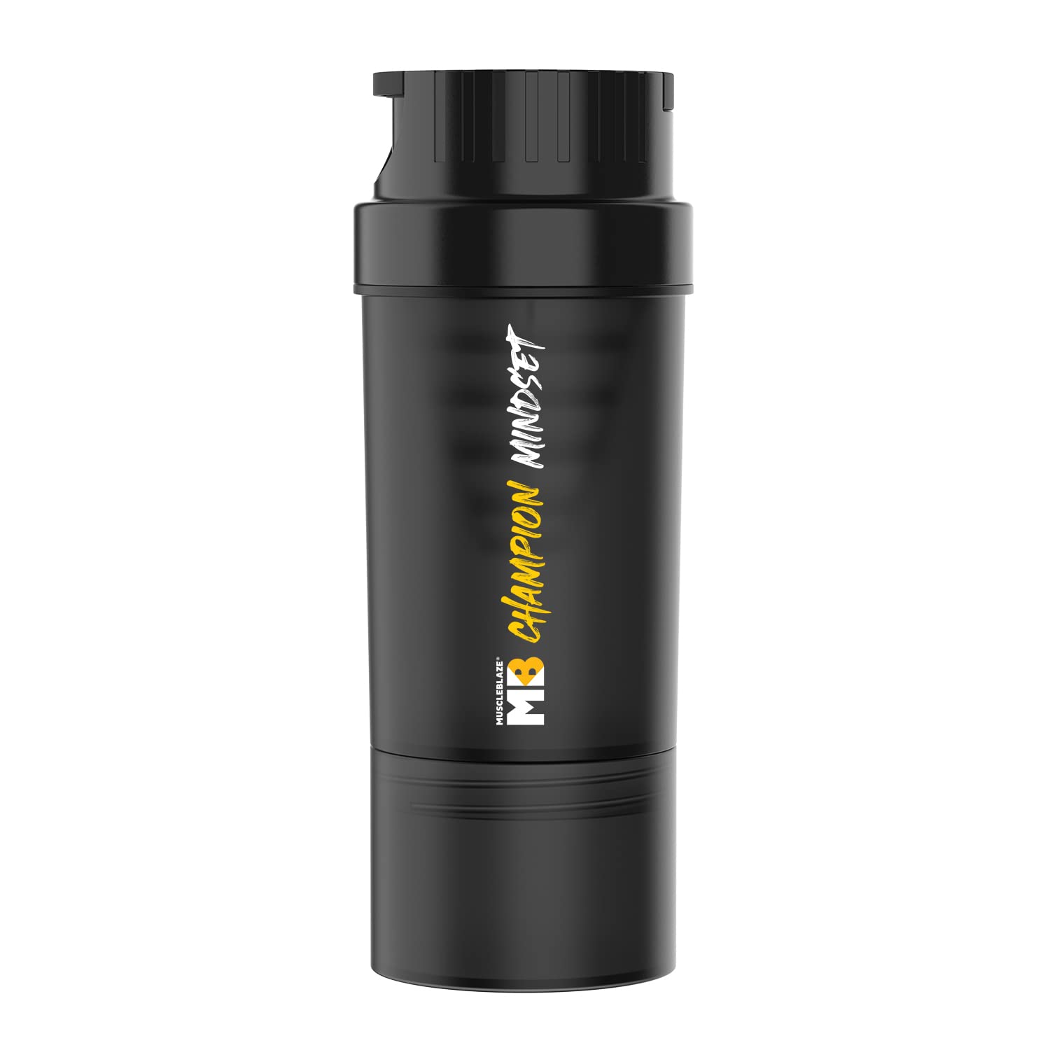 MuscleBlaze Tornado Gym Shaker (Black, 500ml) | BPA-Free, Leakproof Sipper Bottle with Extra Compartment