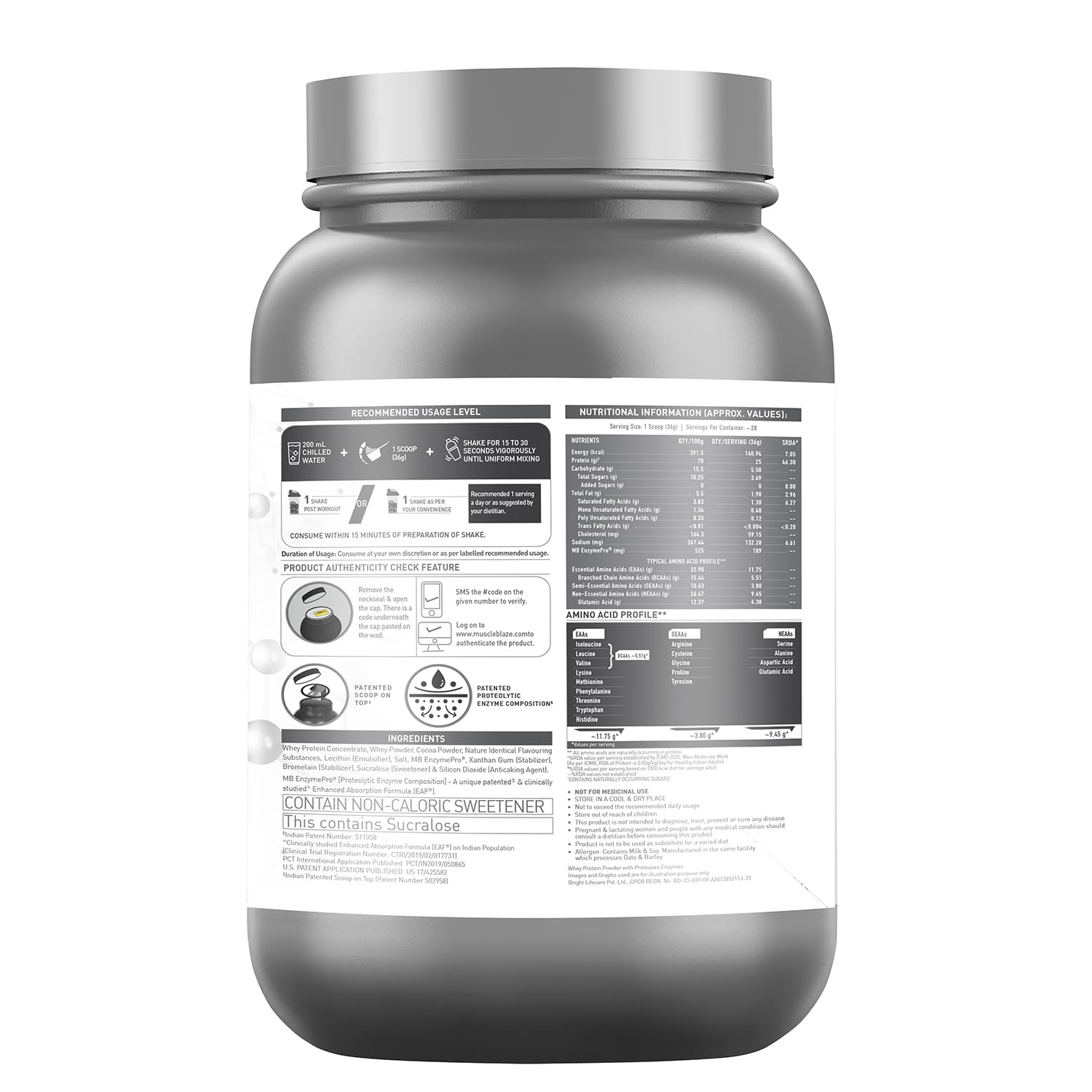 MuscleBlaze Biozyme Performance Whey Protein (Rich Chocolate, 1kg / 2.2lb)