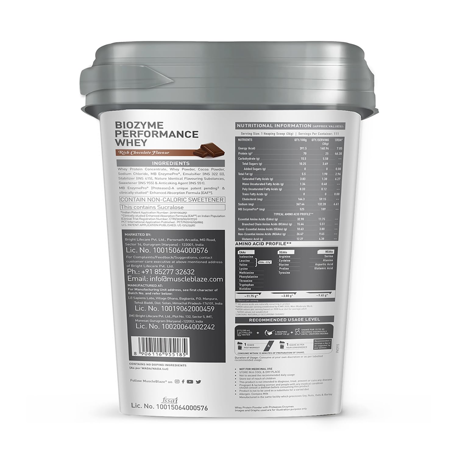 MuscleBlaze Biozyme Performance Whey Protein (Rich Chocolate, 4kg / 8.8lb)
