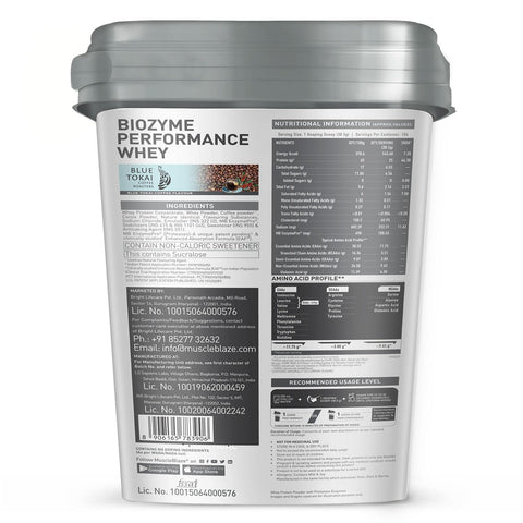 MuscleBlaze Biozyme Performance Whey Protein – Blue Tokai Coffee Flavor | 4kg (8.8 lbs) | Enhanced Absorption & Recovery