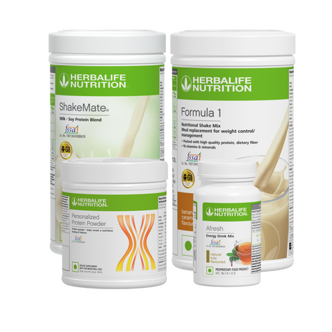 Herbalife Formula 1 Banana Caramel Nutritional Shake, Shakemate, 200g Protein Powder, and Afresh Wellness Pack